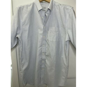 L.L. Bean Men's Size 16-36 Blue/White Striped Short Sleeve Button Down Shirt